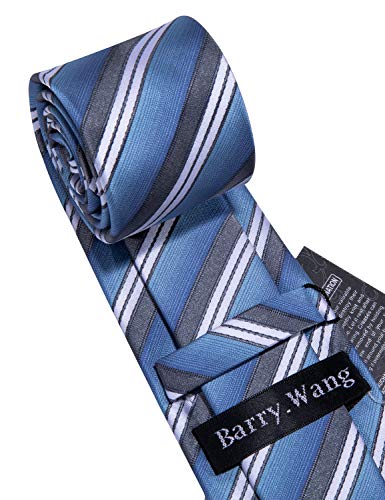 Image of Barry.Wang Tie Sets for Men Silk Stripe Necktie Woven Checkered Handkerchief Cufflinks Formal Business Wedding