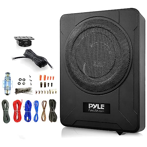 Image of Pyle PLBX8A 8 600 Watt Peak Power Low-Profile Compact Enclosed Low & High Level Inputs Active Amplified Under Seat Car Subwoofer System Bundle Combo with 8 Gauge Wiring Installation Kit