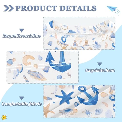 Blue Seastars Anchors Girl Bathing Suit Short Sleeves Sports Clothes Swimwear Beach Tops 3T3