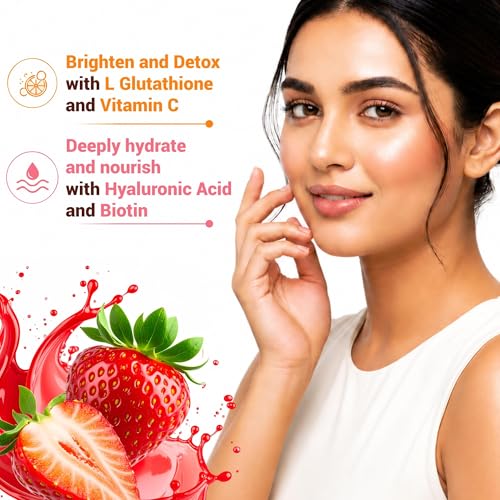 Image of NutraStore Skin Glow | L Glutathione Effervescent Tablets Pack of 2 | With Vitamin C, Hyaluronic Acid, Biotin, Astaxanthin & Zinc | Advanced Antioxidant Skin Blend | Strawberry Radiance Flavor | Glutathione tablets for skin health