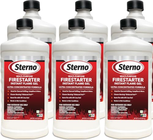 Sterno Fire Starter Fuel Gel - Charcoal Lighter Fluid - Concentrated Ethanol Fuel for BBQ or Fireplace - All-Weather Burner for Outdoor Use - 22 Oz Each, Pack of 6 Bottles
