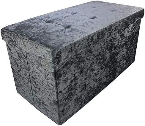 Storage Ottoman bench- collapsible/foldable bench chest with cover,Crushed velvet storage ottoman style perfect for toys and shoe storage,poufee ottoman seat and foot rest (Gray 30"x15"x15")