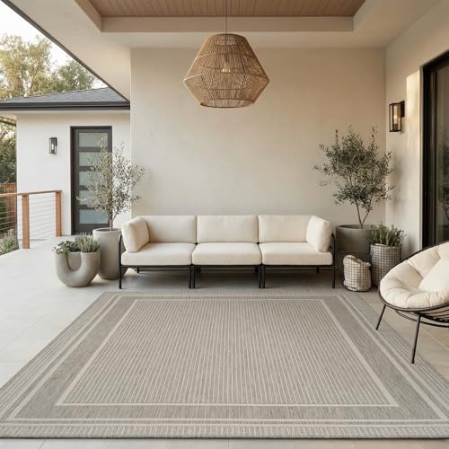 MontVoo-Outdoor Rug-Patio Rug 8x10 ft Polypropylene Indoor Outdoor Rugs Outdoor Carpet for Patio Deck Balcony Porch, Textured Weave, Durable for High Traffic, Fade-Resistant, Modern Silver G