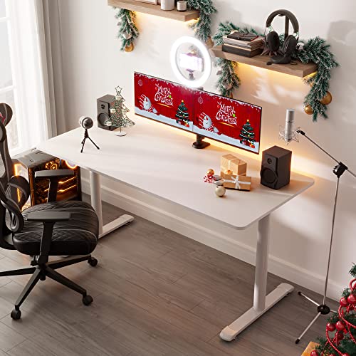 Eureka Ergonomic 60 Inch Large White Gaming Computer Desk, I Shaped Gaming Table Study Writing Laptop Workstation With Free Mouse Pad, Computer Workstation For Home Office Gaming Working,White #TOP3