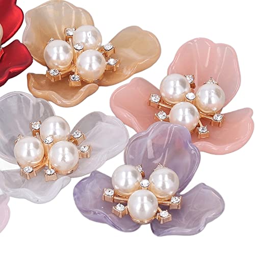 14Pcs Pearl Rhinestone Buttons, Exquisite Faux Pearl Buttons Flat Back Flower Rhinestone For Clothing Brooches Decoration #TOP6