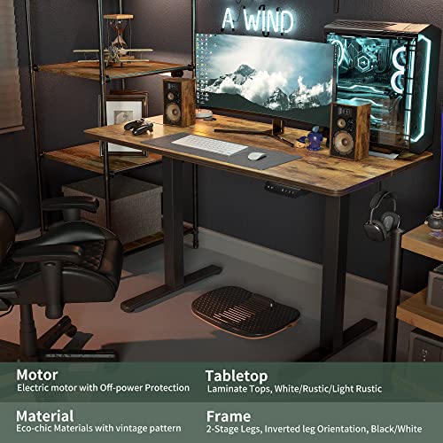 Fezibo Height Adjustable Electric Standing Desk, 48 X 24 Inches Stand Up Table, Sit Stand Home Office Desk With Splice Board, Black Frame/Rustic Brown Top #TOP6