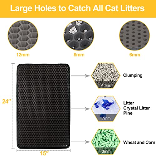 Image of LeToo Cat Litter Mat Black Trapping for Litter Box, No Slip Large, Urine Waterproof, Honeycomb Double Layer Anti Tracking Kitty Mats, No Phthalate, Washable Easy Clean (24 inch x 15 inch, Black)