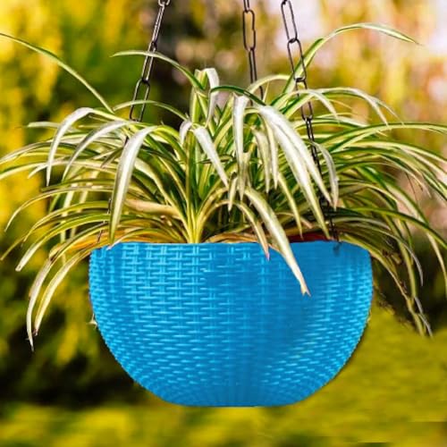 Image of Go Hooked Plastic Hanging Flower Pots, Light Blue, Pot Diameter -7.1 Inch, Pot Height-4.8 Inch, Pot Thickness-3 mm, Chain Length-13 inch approx., 5 Pieces