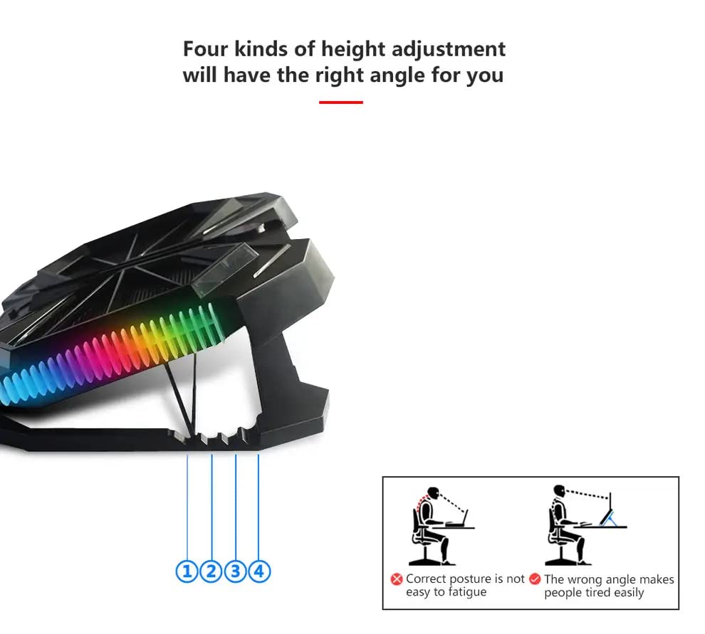 Dyazo Gaming Laptop Cooler| Laptop Cooling pad with Dual USB Powered Fan Compatible with All Notebooks 11.6, 13.3, 15.6, 17 inch with Real RGB Rim... - Image 5