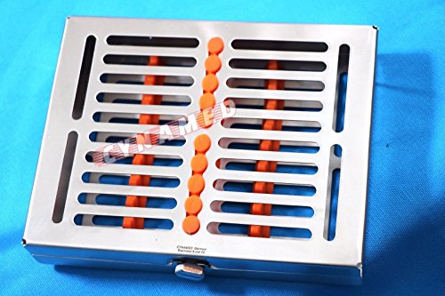 Premium German Stainless 1 Heavy Duty Dental Autoclave Sterilization Cassette Box Tray for 10 Instrument-A+Quality Button Type Detachable -Orange CYNAMED Brand