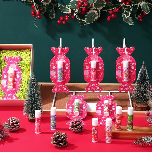 Image of 24 Pcs Candy Themed Lip Balms Christmas Lip Balms Bulk Lip Gloss Honey Flavored 6 Styles Holiday Party Treat Goodie Bags Cute Stocking Stuffers Christmas Gifts for Kids Girls Women