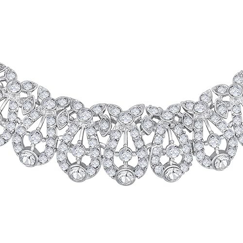 Image of Atasi International Silver Plated White Crystals American Diamonds Stylish Necklace Set with Earrings and Maang Tikka for Women and Girls | Stylish Jewellery for Party, Wedding and Festive Occasions (R6152)