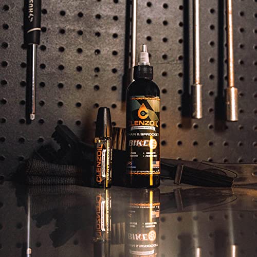 Clenzoil Chain & Sprocket Bike Chain Cleaning Oil & Tool Kit | Cleaner Lubricant Protectant [Clp] | Bike Chain Cleaner + Chain Lube In One | 4 Oz Bottle, 0.5 Oz Needle, Microfiber, & Chain Brush #TOP4