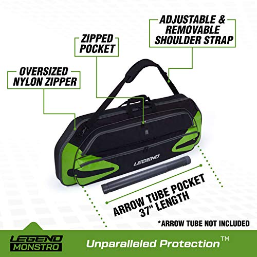 Legend Monstro Professional Soft Bow Case For Compound Bow - Travel Archery Case With Shoulder Strap, Foam Padding, Safe Storage For Accessories & Gear - 37" Arrow Tube Holder Pocket, 44" Interior #TOP2