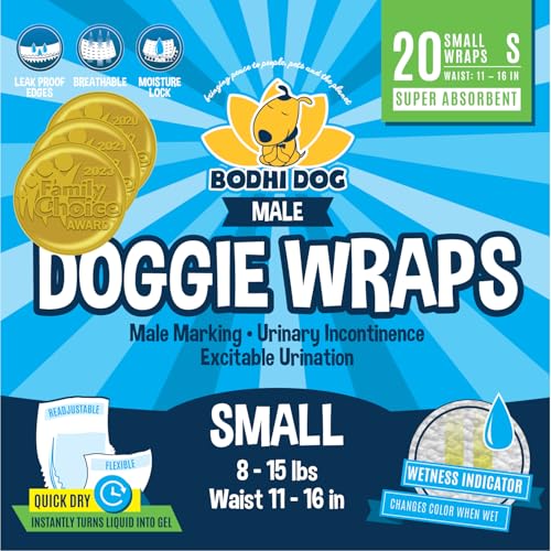 Image of Bodhi Dog Disposable Male Dog Diapers - Super Absorbent, Leak-Proof Pee Wraps - Adjustable Fit, Comfortable Design, Advanced Moisture Control, and Wetness Indicator - Small (20 Count)