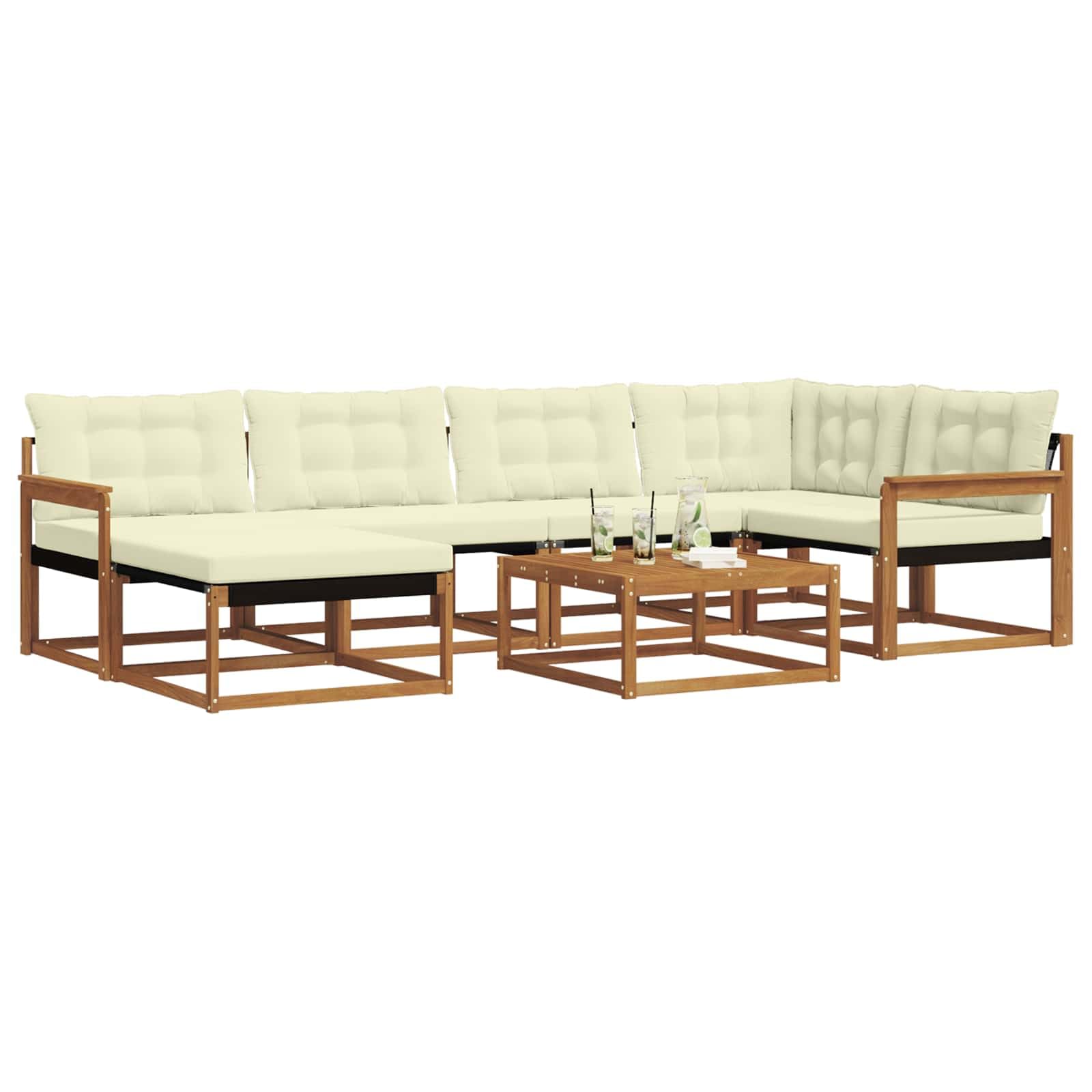 Gartenmöbelgarnitur 19-teilig aus Massivholz Akazie für Terrasse Balkon und Garten wetterfestes Sitzgruppen-Set mit Tisch, Sofas, Stühlen, Hockern