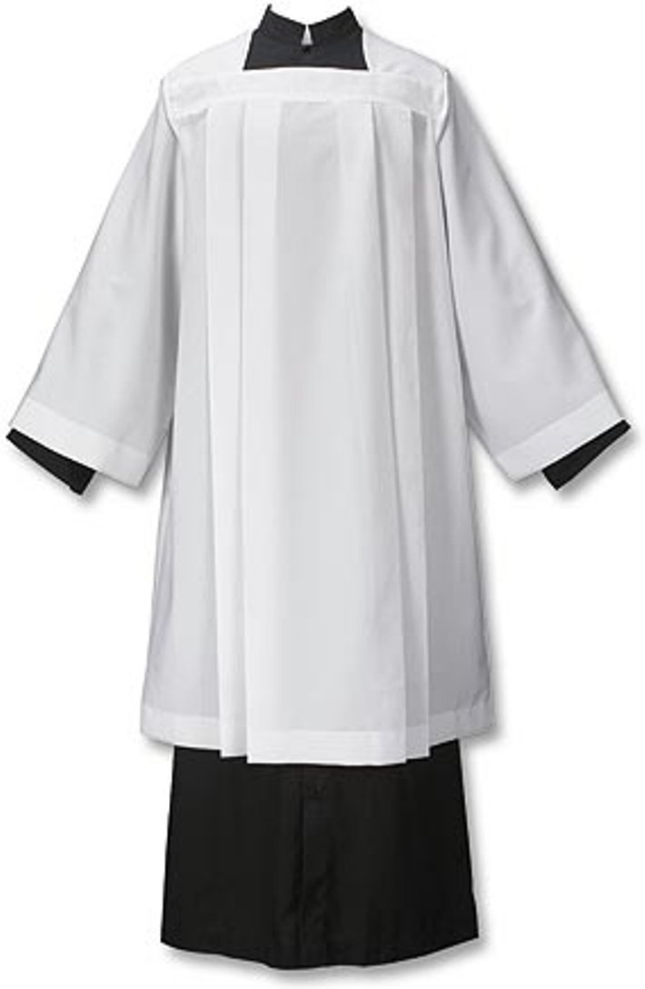 Augustinian CollectionLiturgical Church Garment White Polyester Plain Box Pleated Surplice, Large