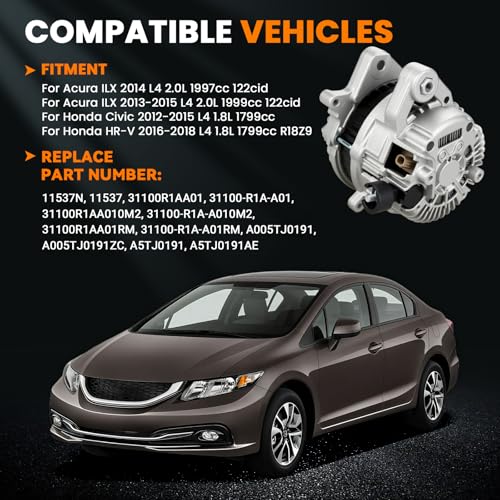 Image of 11537N High Output Alternator 95Amp Compatible with Honda Civic 2012-2015 1.8L, HR-V 2016-2018 1.8L, Acura ILX 2013-2015 2.0L, Replace 31100-R1A-A01, 31100-R1A-A010M2, A005TJ0191
