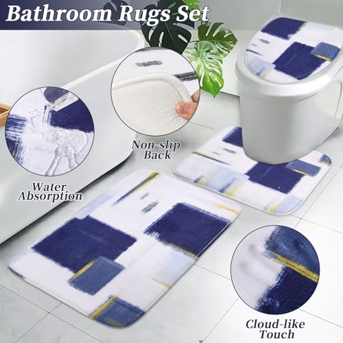 XLHOMO Bathroom Set - Navy Blue and Gold Bathroom Accessories Set, Bathroom Sets with Shower Curtain and Rugs, Blue Shower Curtain Set with Bathroom Trash Can, Soap Dispenser,Soap Dish for Home Decor by XLHOMO - Image 3