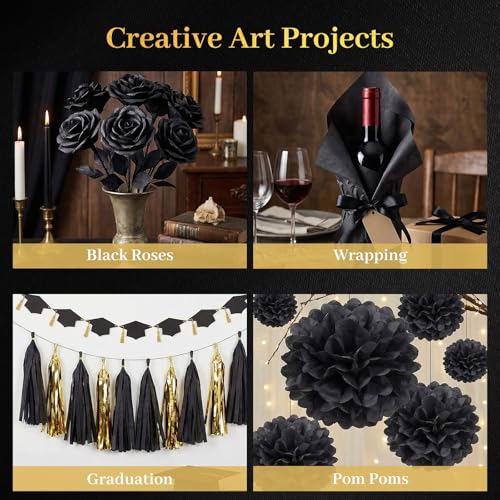 Image of Koogel 330 Sheets Black Tissue Paper, 14 X 10 inches