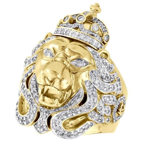 Ranjeeta Round Cut Simulated Diamond In 925 Sterling Silver 14K Yellow Gold Over Diamond Lion Head Crown Men's Ring2