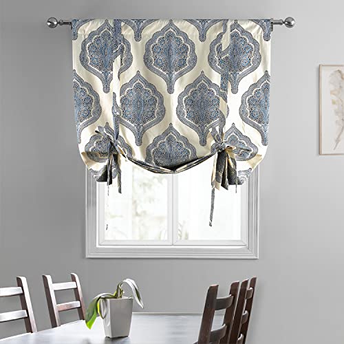 Image of HPD Half Price Drapes Room Darkening Tie Up Curtains 46 X 63 Inch Arabesque Printed Cotton Window Roll Up Balloon Curtain for Living Room, Kitchen PRTW-TUD37-63 (1 Panel), Arabesque Blue