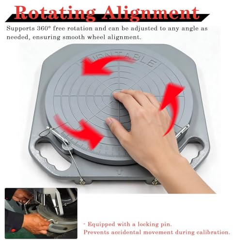 Placas de giro de la alineación de la rueda giratoria de 360 °, mesa giratoria de aleación de aluminio resistente con pasador de bloqueo para el garaje del coche, herramienta de medición precisa del á