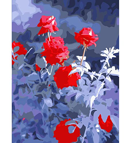 SUBERY DIY Oil Painting Drawing, Paint by Number Kit - Red Leaves by The Stream 16x20 inch (Without Frame) Color templates for Easier Painting