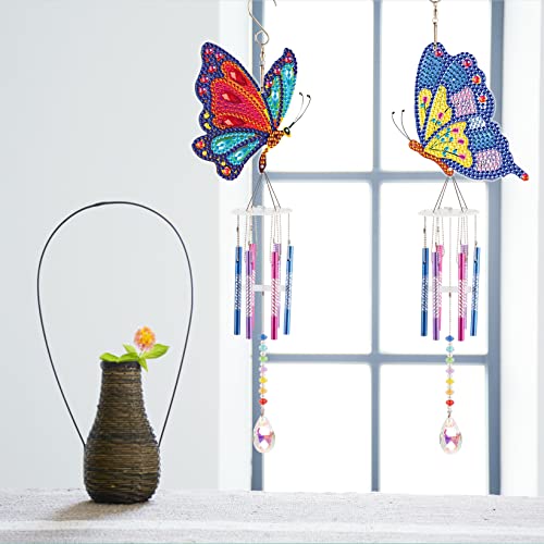 2Pcs Diamond Painting Suncatcher Wind Chime Kit, Double Sided Special Shaped Rhinestone Crystal Diamonds Painting Butterfly Hanging Ornament, Mosaic Art Crafts Diy For Adults Kids Home Garden Decor #TOP1