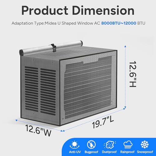 Image of Air Conditioner Covers for Outside Window Units: Mesh Cover for Midea U Shaped AC 8000BTU 10000BTU 12000BTU, Waterproof Breathable PVC AC Cover, Anti-Leaf, Easy Air Flow, 20 inchx12.6 inchx13 inch, Black