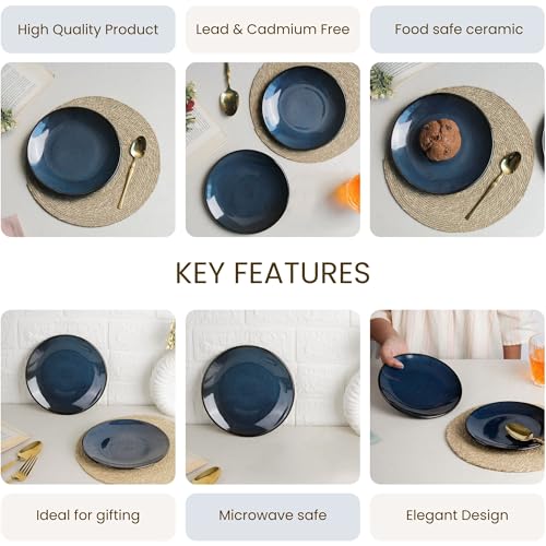 Image of The Earth Store Galaxy Blue 7 Inch Ceramic Quarter Plates Set of 2 | Microwave & Dishwasher Safe Plate | Half Plate for Dessert, Snacks, Dinner | Snack Plates for Gifting, Daily Use