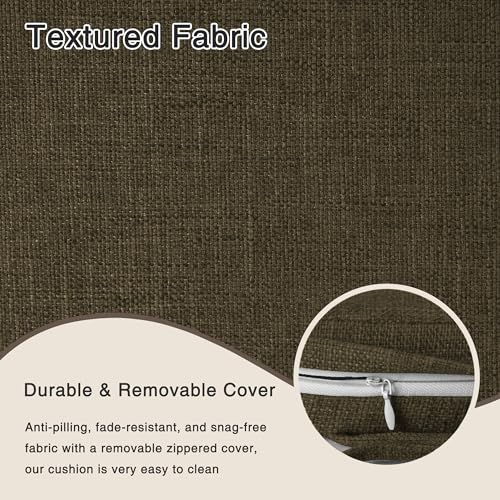 Image of OVOV 14x14 Chair Cushions for Metal Dining Chairs Set of 2 Khaki | Non Slip, Washable Removable Cover with Ties, Textured, for Dining Room, Kitchen Cafes Bistro Patio, Stackable Chairs
