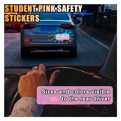 Image of Student Driver Sticker Decal, Non-Magnetic Car New Driver Sticker for Car, Please Be Patient Student Driver Safety Sign & Vehicle Warning Sign, Removal Pink Vehicle Bumper Sticker (4PCS)
