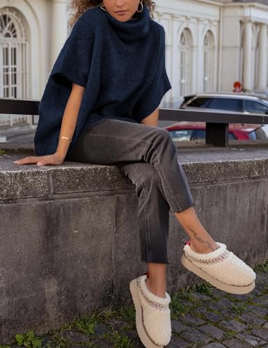 Image of Ynhonra Womens Turtleneck Sweater Oversized Chunky Batwing Sleeve Short Tops | Dolman Pullover