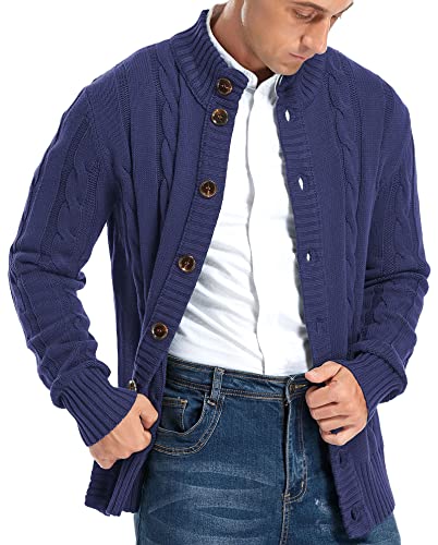 Aimeilgot Mens Fashion Casual Slim Fit Button Down Cable Knitted Stand Collar Cardigan Sweater4