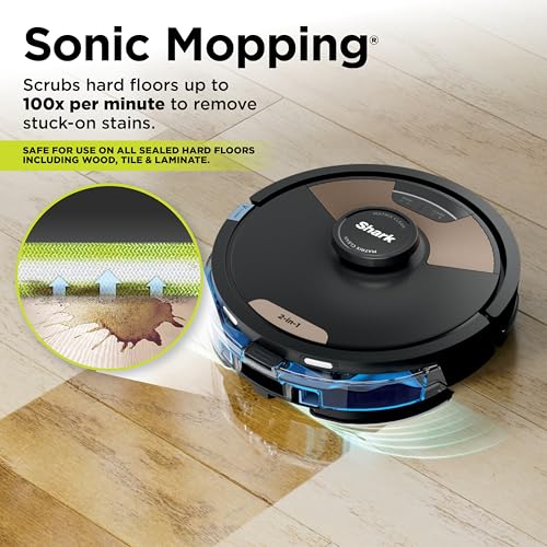 Image of Shark Matrix Plus 2in1 Robot Vacuum & Mop with Sonic Mopping, Matrix Clean, Home Mapping, HEPA Bagless Self Empty Base, CleanEdge, for Pet Hair, WiFi, Compatible with Alexa, Black /Gold (AV2613WA)