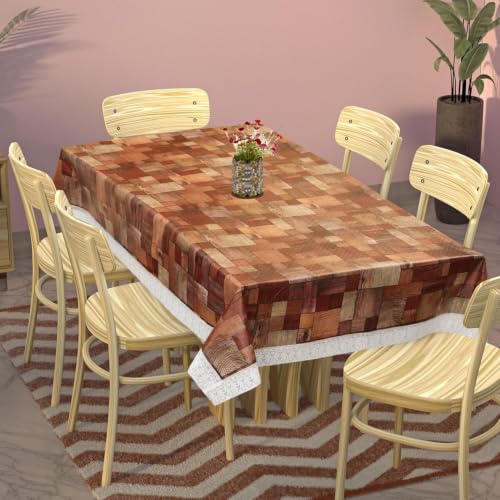 Image of Dakshya Industries 6 Seater PVC Waterproof Dining Table Cover 60x90 Inch | Floral Printed Washable Table Cloth with Lace Border