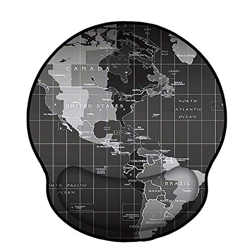 Mouse Pads With Wrist Support,Ergonomic Mouse Pad For Men Women,Wrist Rest Mouse Pad For Laptop Computers,Non Slip Memory Foam Mousepad Stitched Edges,Home Working Office Gaming ,Black Map #TOP2