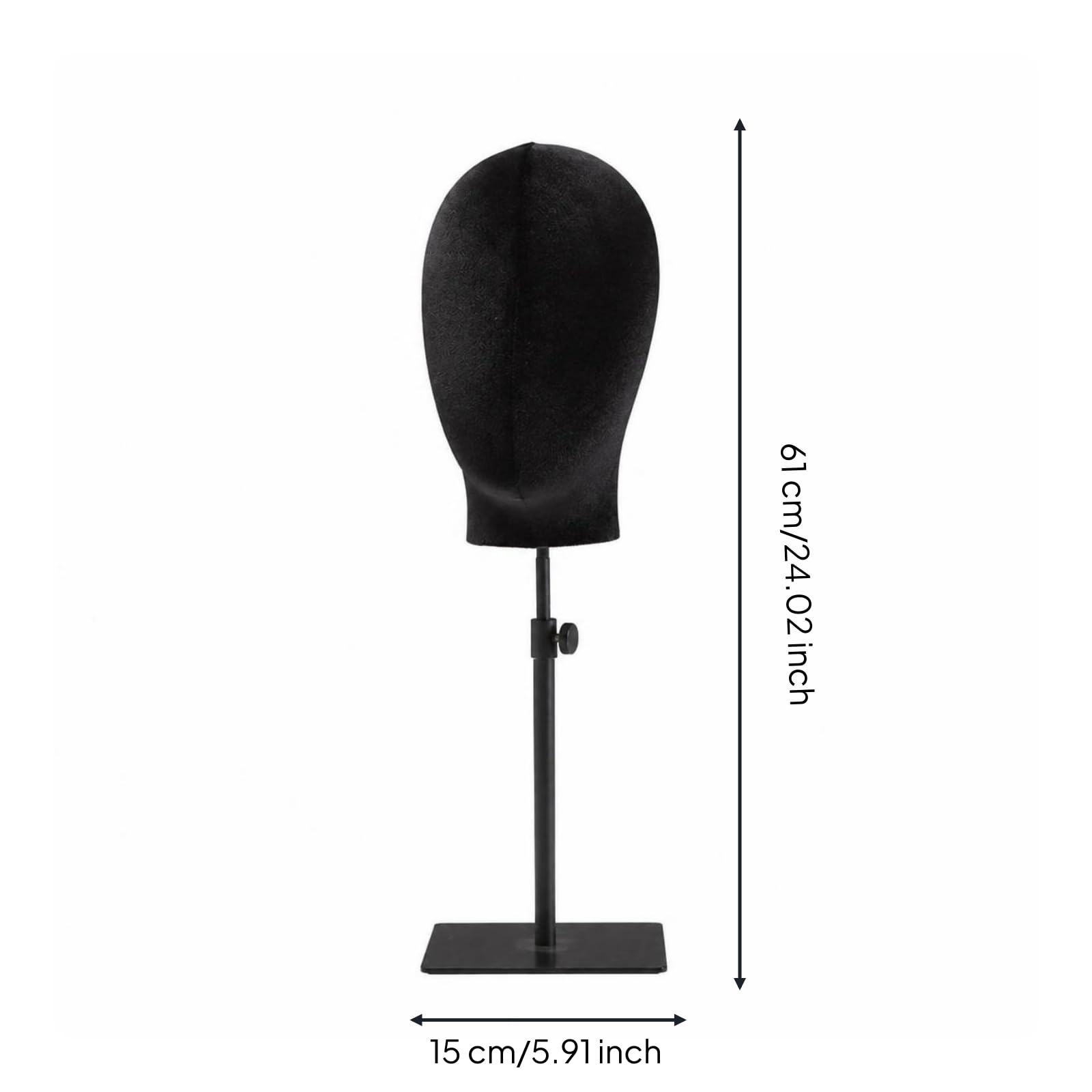 Présentoir à Perruques Amovible | Stable, Résistant, Porte-Chapeau, pr Studio, Particuliers , Noir , Base Carrée Noire