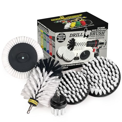 Image of Drill Brush Power Scrubber by Useful Products - Drillbrush Automotive Edge Brush Kit with Extended Long Original Attachment- Long Original Drill Brush Set White - Carpet Cleaner Drill Brush Set