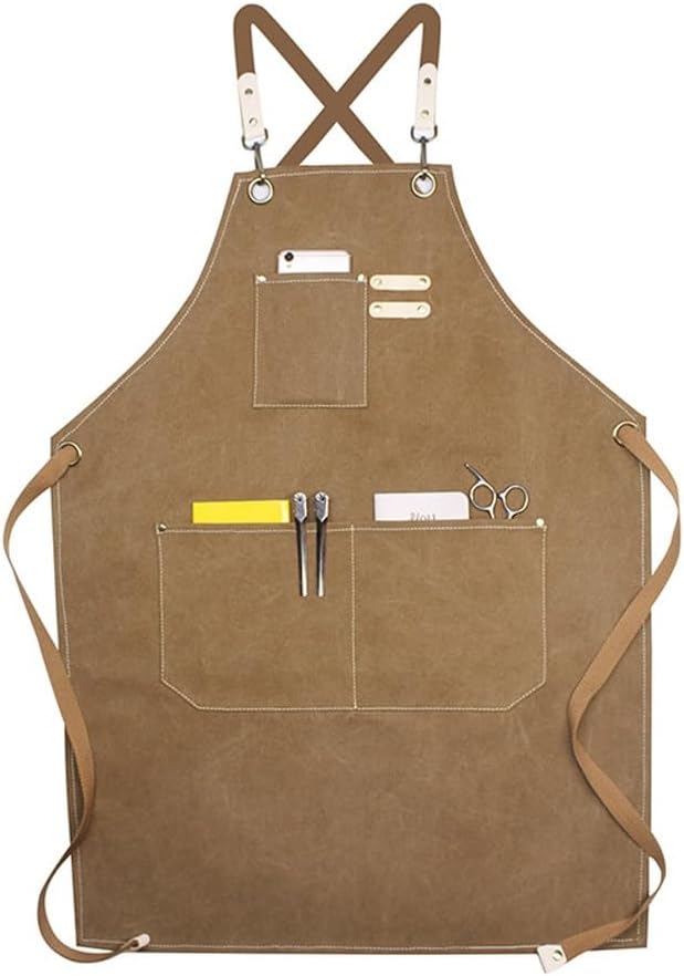 Unisex Work Canvas Apron Adjustable Cooking Kitchen Aprons with Pockets for Men