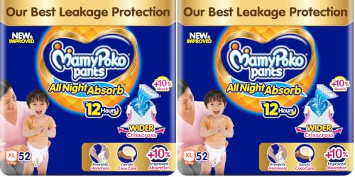 Image of New Mamypoko Pants Premium All Night Absorb| Pant Style Baby Diapers X- Large Size(XL), 52 Count, Ideal for 12-17Kgs|1 Diaper: Upto All Night Absorption now with 10% increased power|Wider Crisscross Sheet|Gentle Coco Care| 12hr Leakage Protection| Prevents Heaviness.