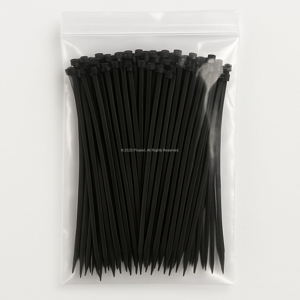 Proalet Plastik Kablo Bağı, 100 Adet, Isıya Dayanıklı, Kablo Tutturma Bağı, 6,6 Naylon, Kablo Kelepçesi, Klips Seti, Elektrik Tesisatı, Ofis, Ev Kullanımı İçin Kablo Düzenleyici (Siyah, 4.8 x 250 mm)