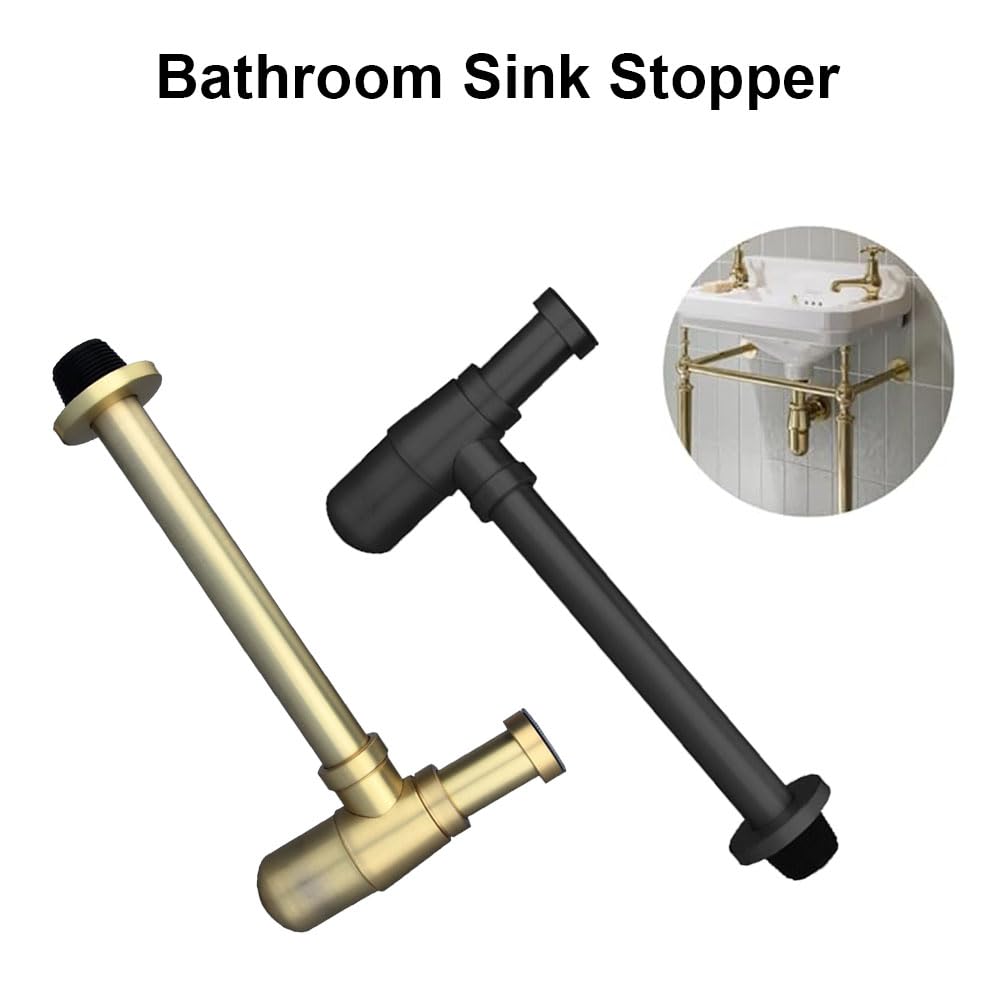 Siphon rond en forme de P, en acier inoxydable, pour lavabo de salle de bain, évier, bonde de vidange, kit de siphon P pour évier, or brossé