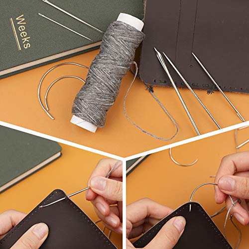 32 Yards Waxed Thread With Leather Hand Sewing Needles, 150D Flat Sewing Waxed Thread, And Leather Repair Needles For Home Upholstery Carpet Leather Canvas Repair And Sewing #TOP3