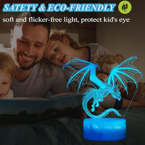 Image of Dragon Night Light, Dragon Gifts, 3D Illusion Lamp with 16 Colors Changing, Timer, 4 Flash Modes and Dimmable, Kids Boys Girls Room Decoration, Holiday Xmas Gifts