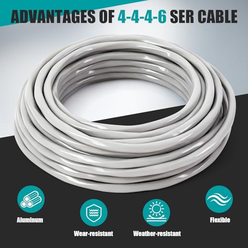 Image of Copkim 150Ft 4-4-4-6 SER Aluminum Service Entrance Cable 600V - UL Listed Electrical Wire for Above Ground Sub Panel Feeder, 4 AWG 3 Conductor with 6 AWG Neutral - Residential /Commercial Panel