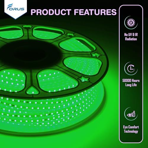 Image of Forus LED Rope Light 35 Meter 6 Month Warranty, Outdoor Waterproof Decorative Cove Lights for Ceiling, Balcony, Home Decor, Interior Decoration, Flexible Profile Light for Diwali, Christmas -Green