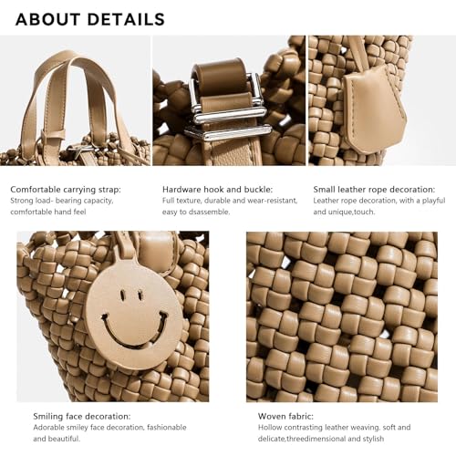 Image of Woven Handbags for Women Top Handle Satchel Handbag Basket Bucket Bag Small Woven Tote Bag Hobo Purses