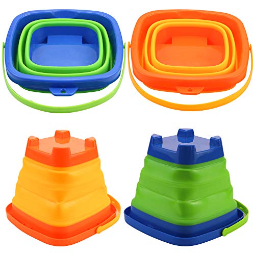 butterfunny 2 Pack 2L Square Foldable Buckets, Foldable Silicone Pail Buckets Sand Buckets, Silicone Collapsible Bucket for Kids Beach Play, Water and Food Jug, Dog Bowls(Yellow and Greeen)